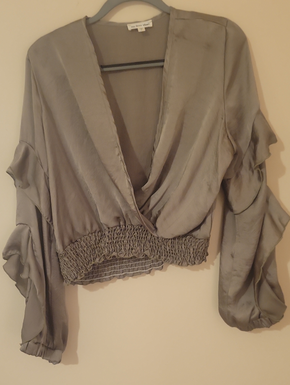 #11G Nlt Olive Satin Blouse with Ruffle Sleeves